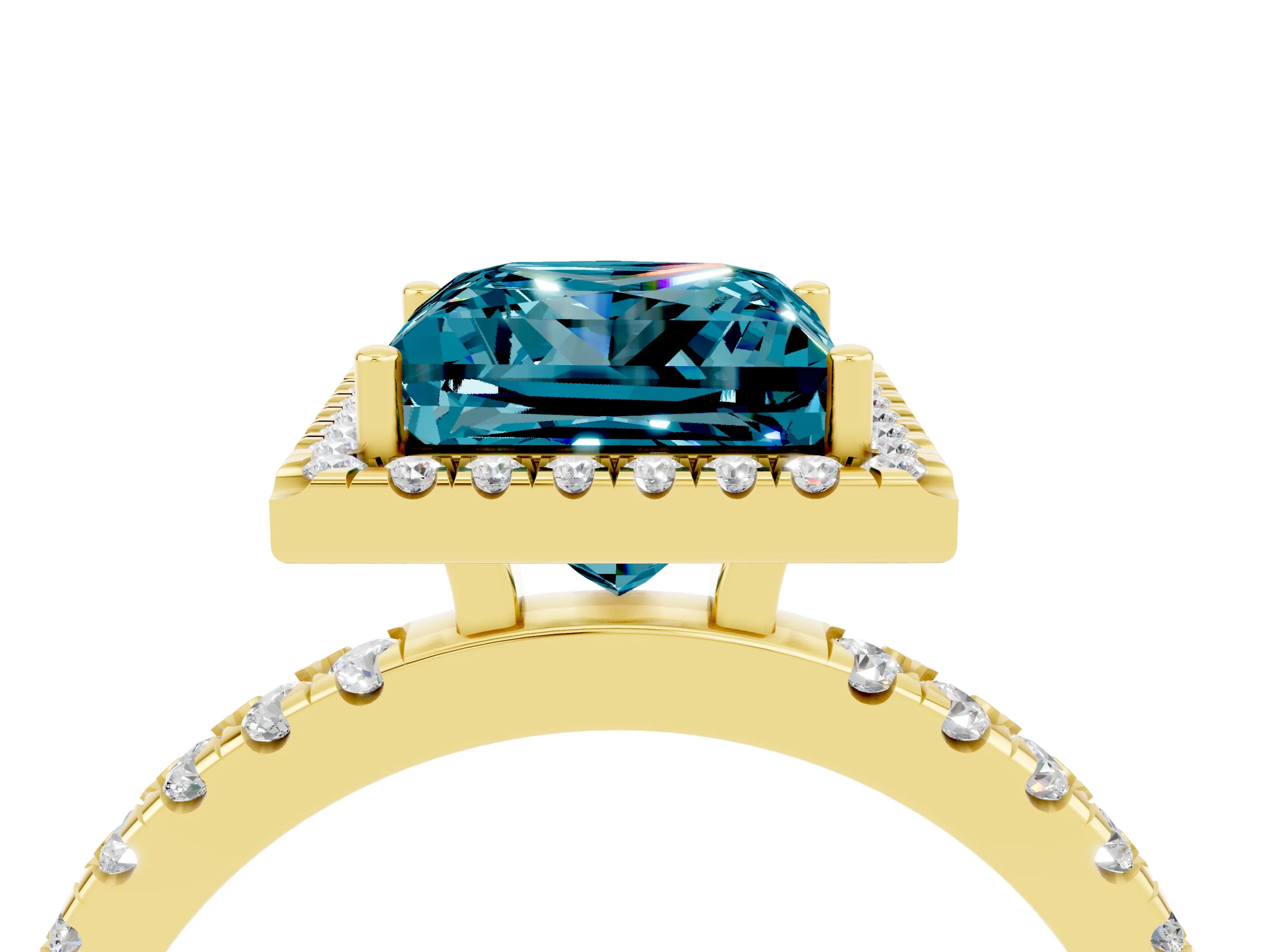 Yellow gold Princess Cut Halo Diamond Pave Band with Prong Setting_4