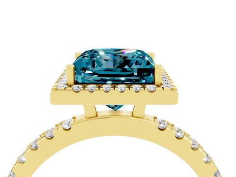 Yellow gold Princess Cut Halo Diamond Pave Band with Prong Setting_4