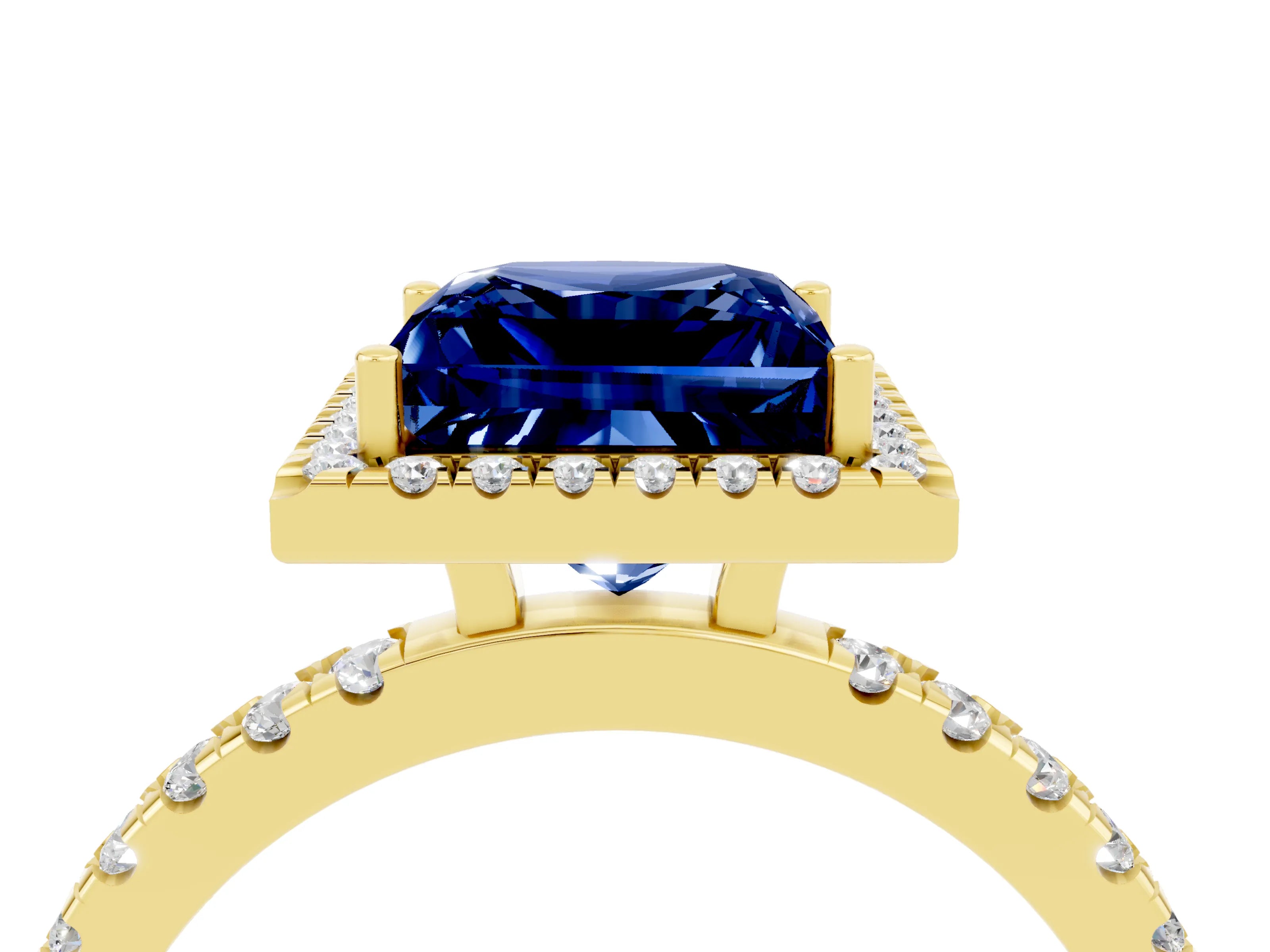 Yellow gold Princess Cut Halo Diamond Pave Band with Prong Setting_4