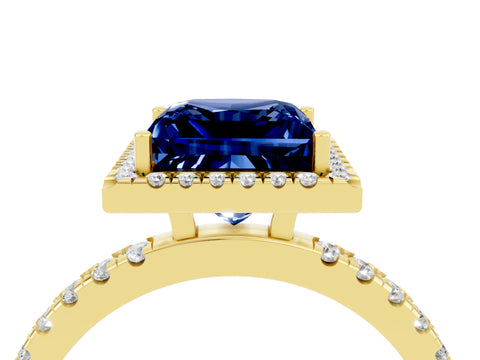 Yellow gold Princess Cut Halo Diamond Pave Band with Prong Setting_4
