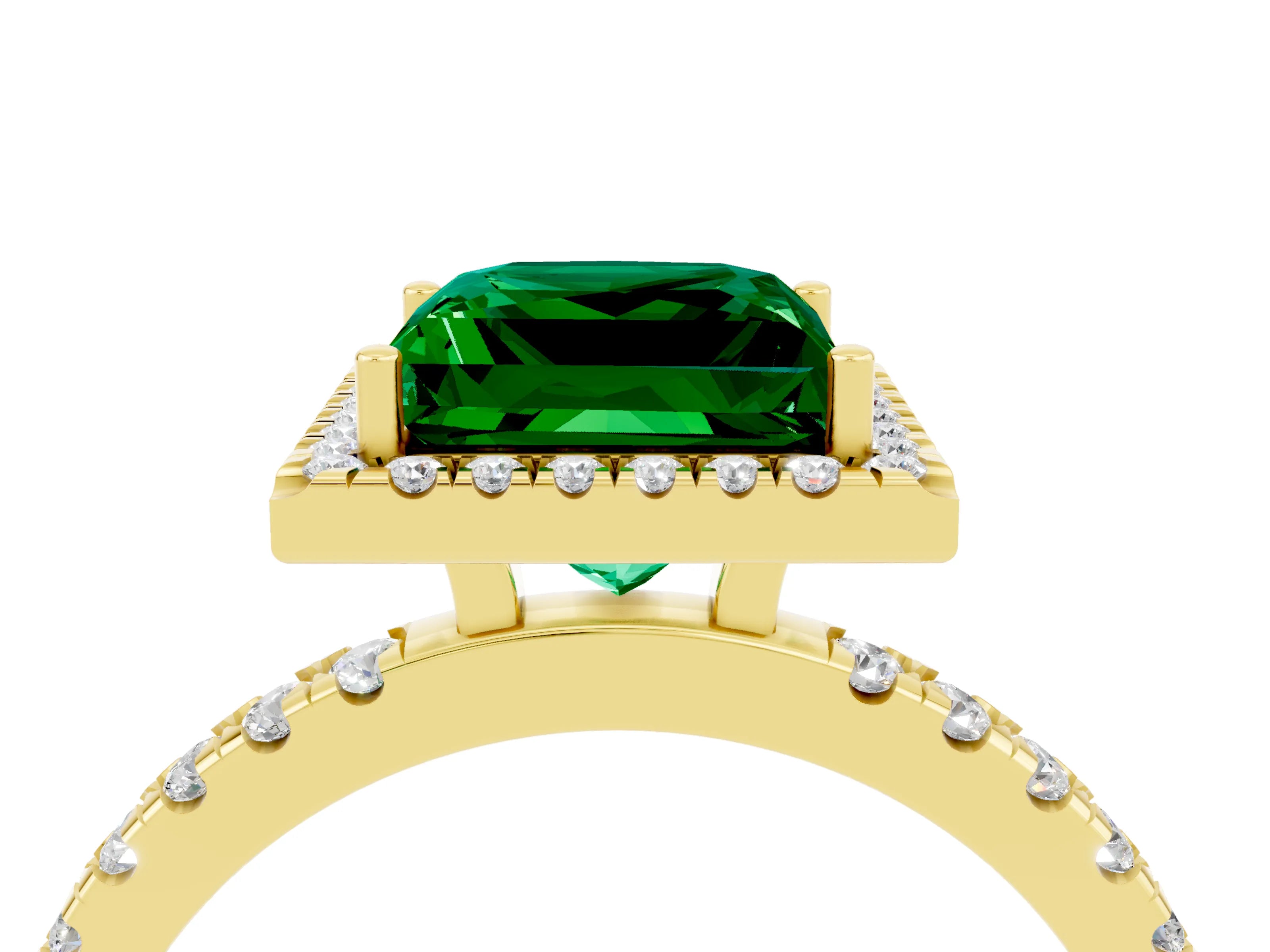 Yellow gold Princess Cut Halo Diamond Pave Band with Prong Setting_4