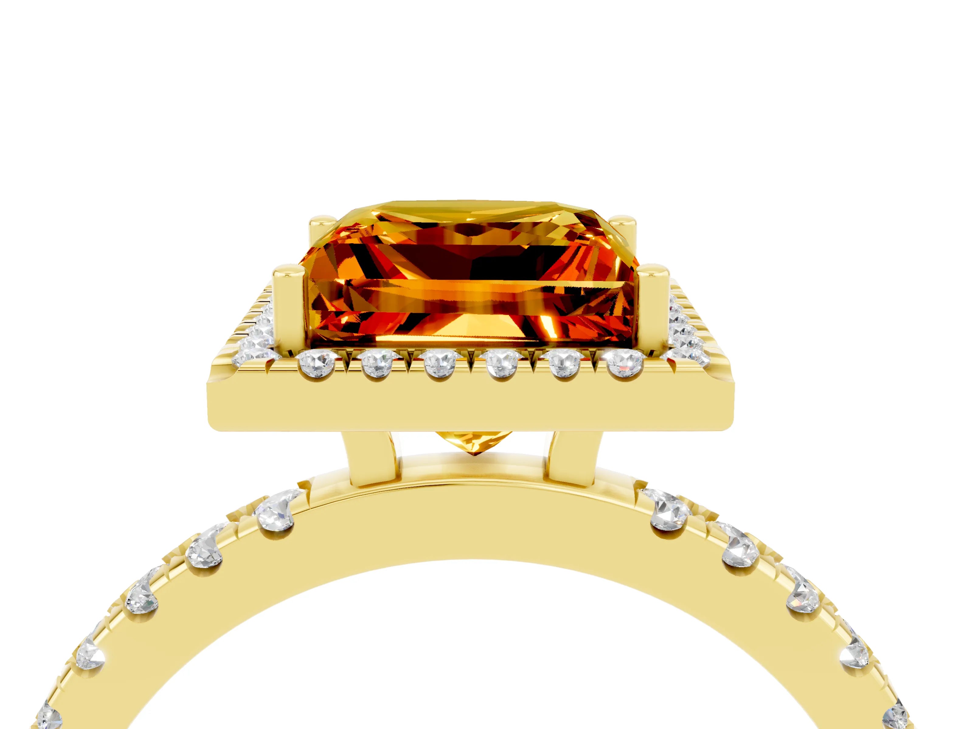 Yellow gold Princess Cut Halo Diamond Pave Band with Prong Setting_4