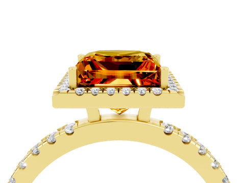 Yellow gold Princess Cut Halo Diamond Pave Band with Prong Setting_4