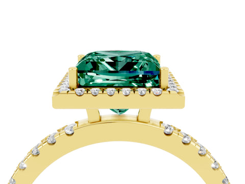 Yellow gold Princess Cut Halo Diamond Pave Band with Prong Setting_4