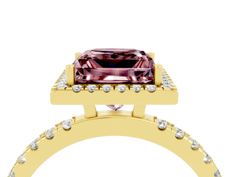 Yellow gold Princess Cut Halo Diamond Pave Band with Prong Setting_4