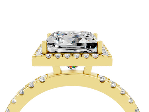 Yellow gold Princess Cut Halo Diamond Pave Band with Prong Setting_4