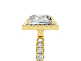 Yellow gold Princess Cut Halo Diamond Pave Band with Prong Setting_5