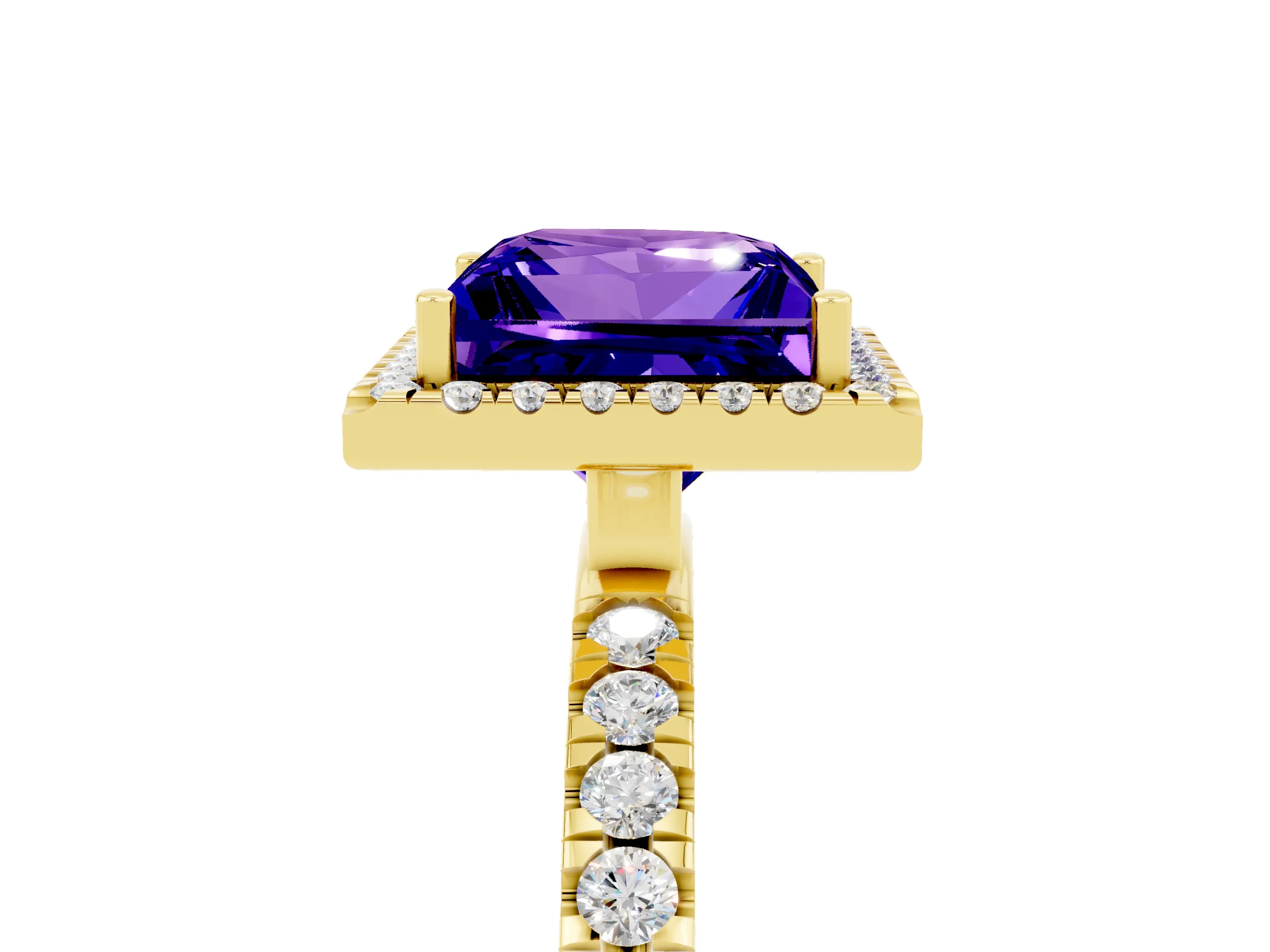 Yellow gold Princess Cut Halo Diamond Pave Band with Prong Setting_5
