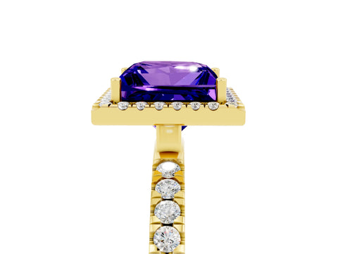 Yellow gold Princess Cut Halo Diamond Pave Band with Prong Setting_5