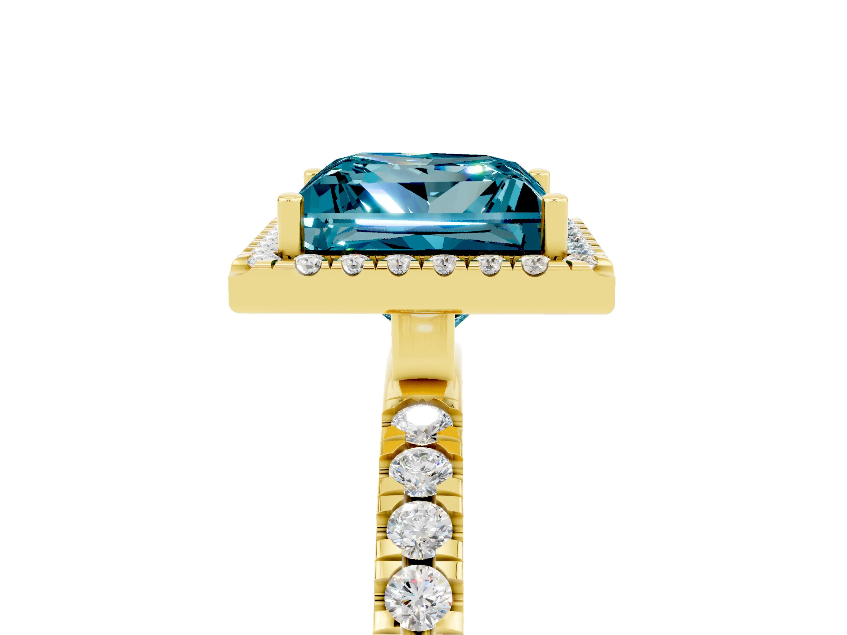 Yellow gold Princess Cut Halo Diamond Pave Band with Prong Setting_5