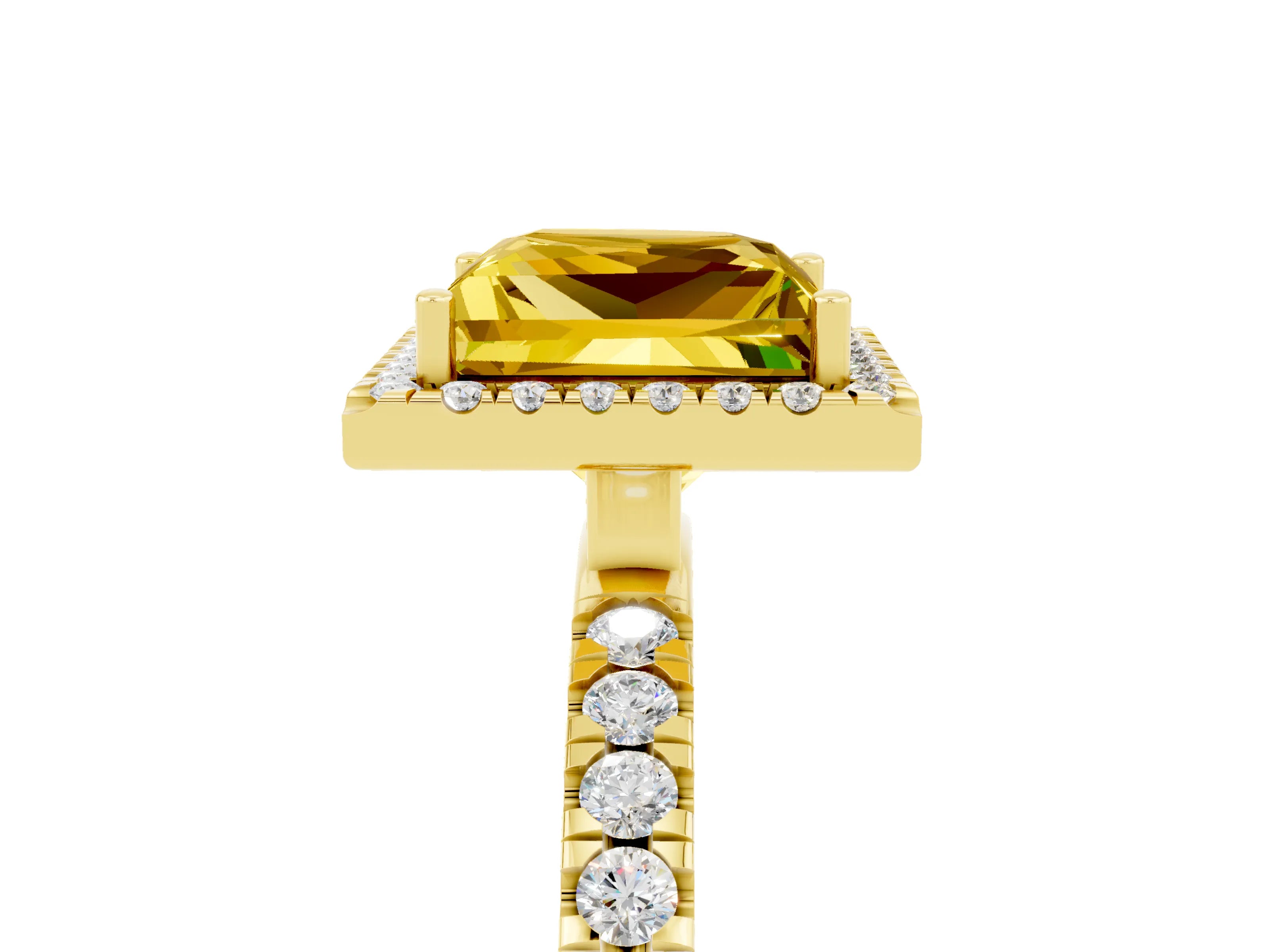 Yellow gold Princess Cut Halo Diamond Pave Band with Prong Setting_5