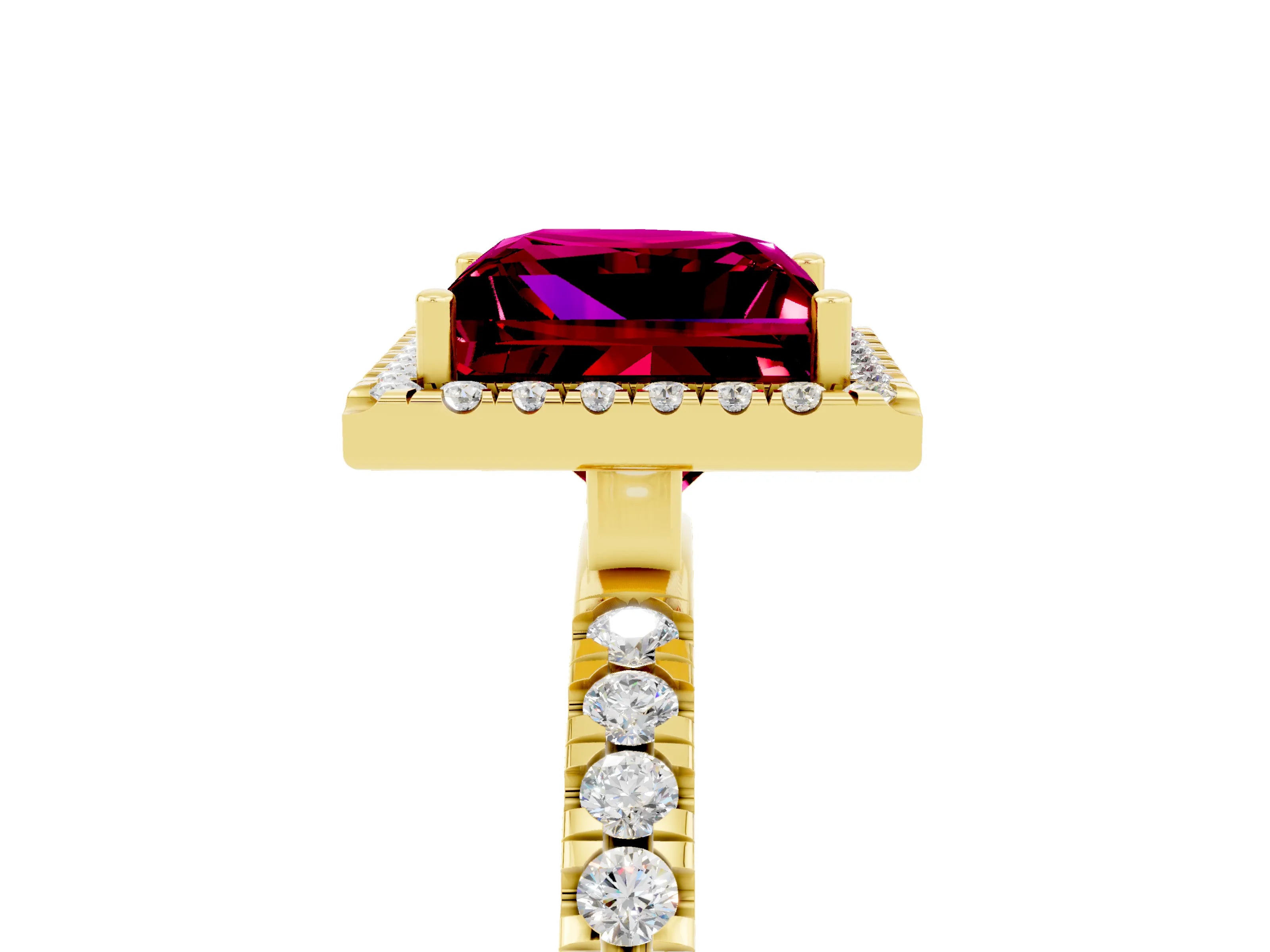 Yellow gold Princess Cut Halo Diamond Pave Band with Prong Setting_5