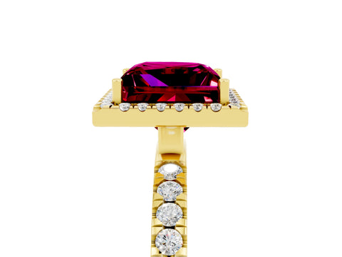 Yellow gold Princess Cut Halo Diamond Pave Band with Prong Setting_5