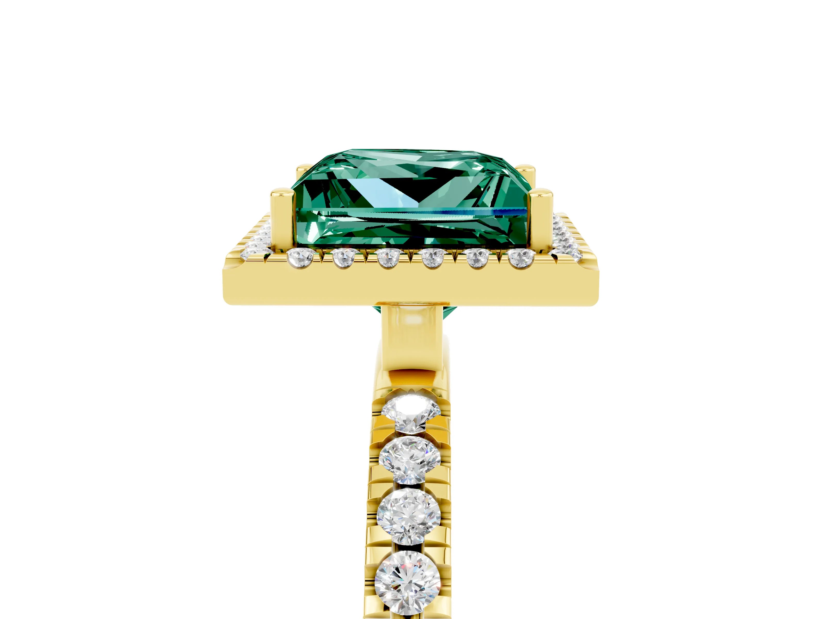 Yellow gold Princess Cut Halo Diamond Pave Band with Prong Setting_5