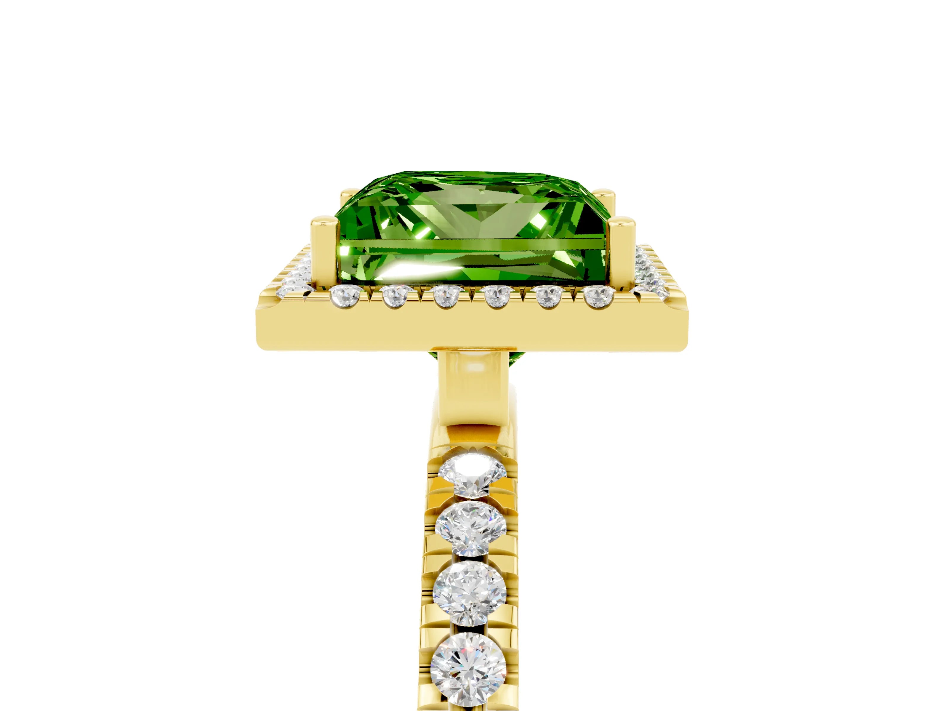 Yellow gold Princess Cut Halo Diamond Pave Band with Prong Setting_5