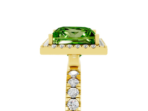 Yellow gold Princess Cut Halo Diamond Pave Band with Prong Setting_5
