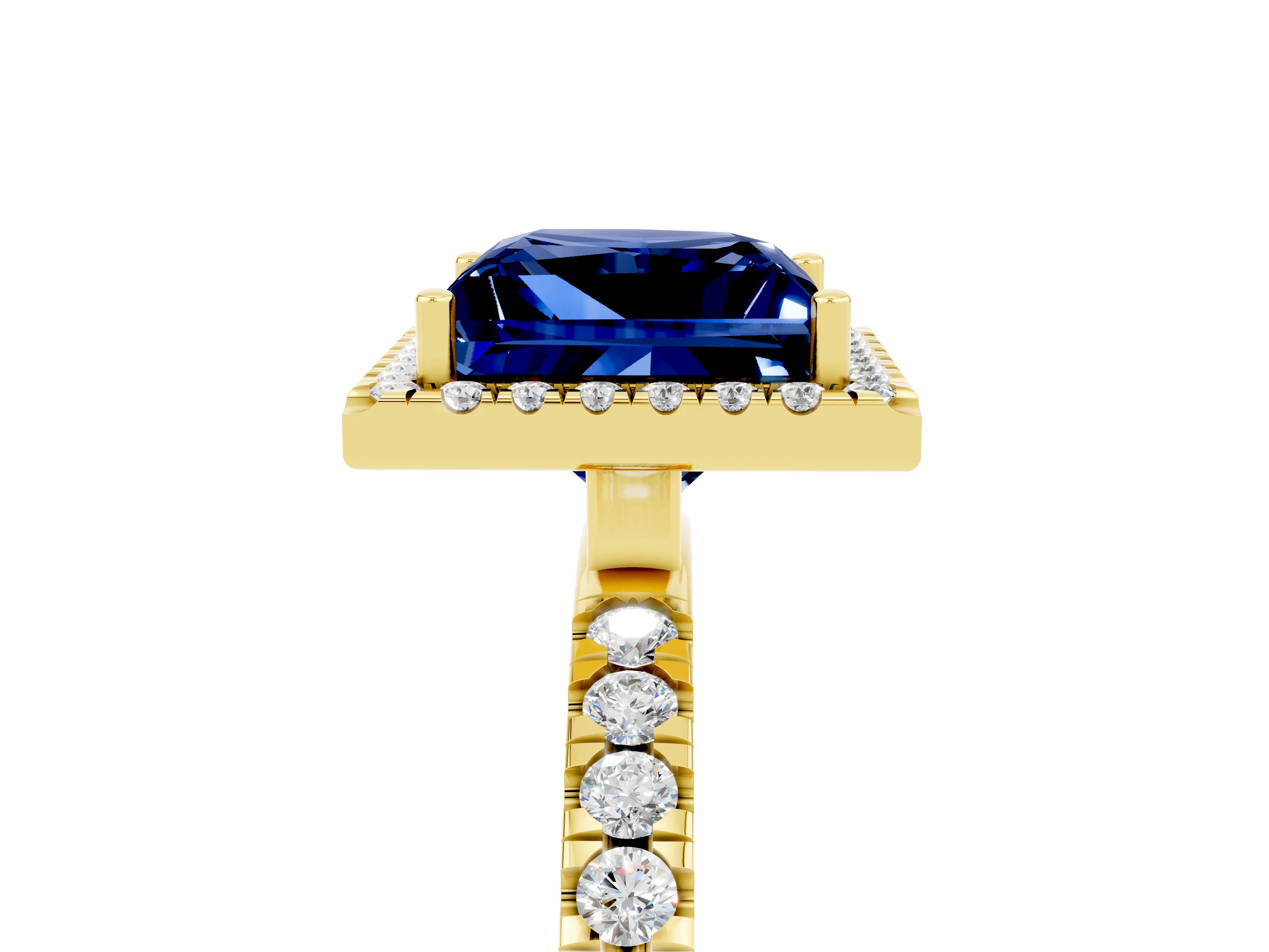 Yellow gold Princess Cut Halo Diamond Pave Band with Prong Setting_5