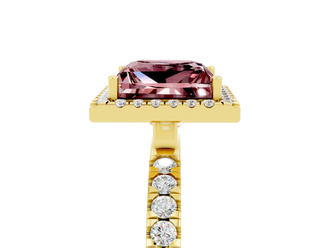 Yellow gold Princess Cut Halo Diamond Pave Band with Prong Setting_5
