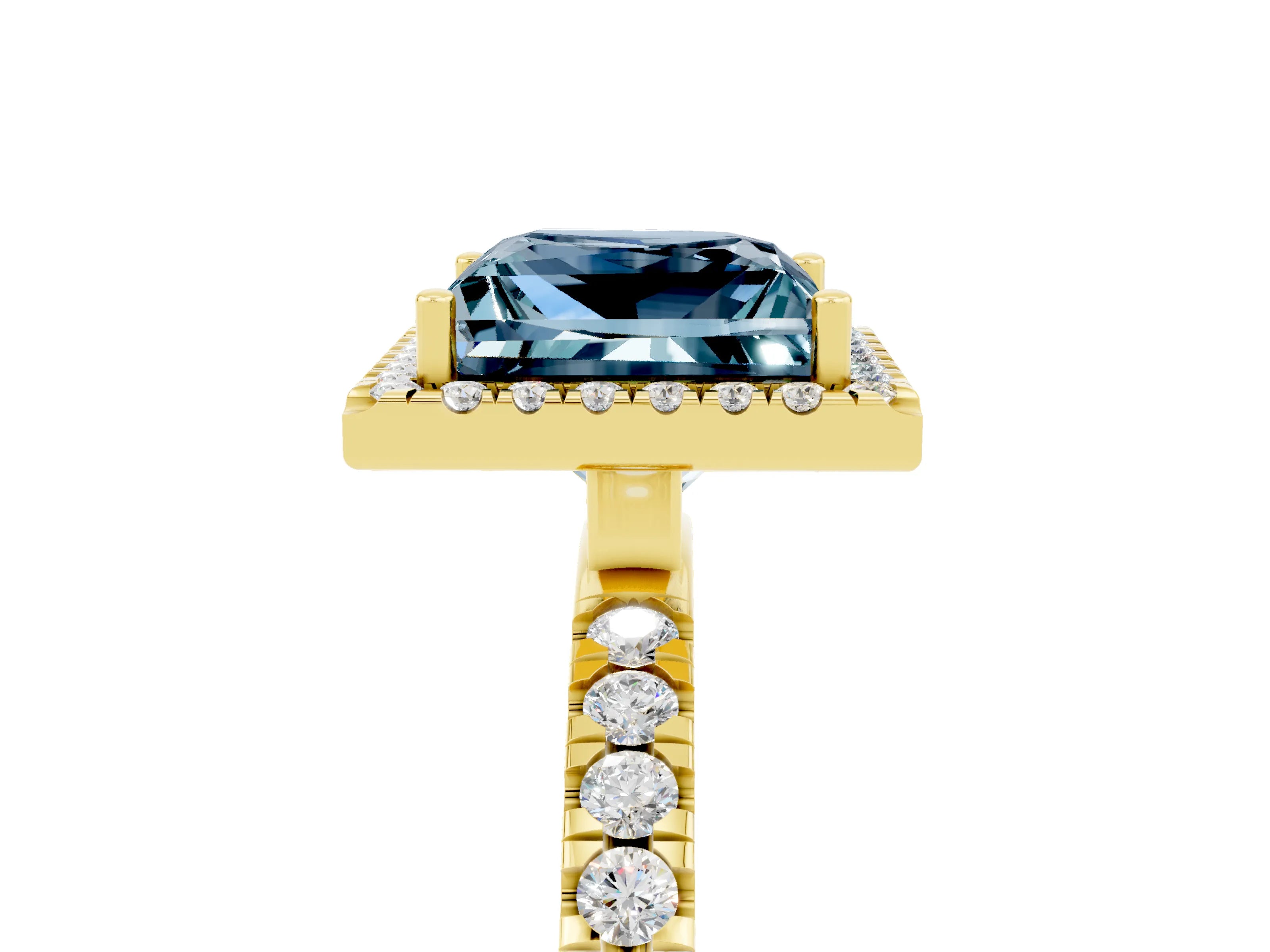 Yellow gold Princess Cut Halo Diamond Pave Band with Prong Setting_5