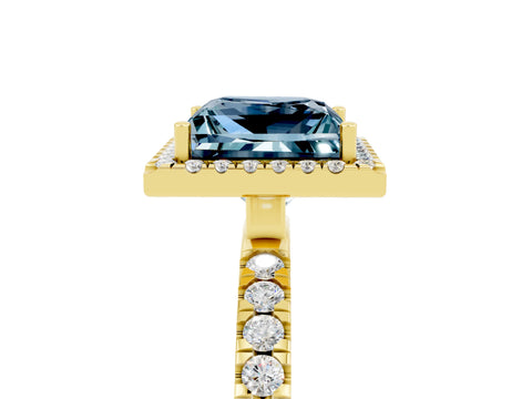 Yellow gold Princess Cut Halo Diamond Pave Band with Prong Setting_5