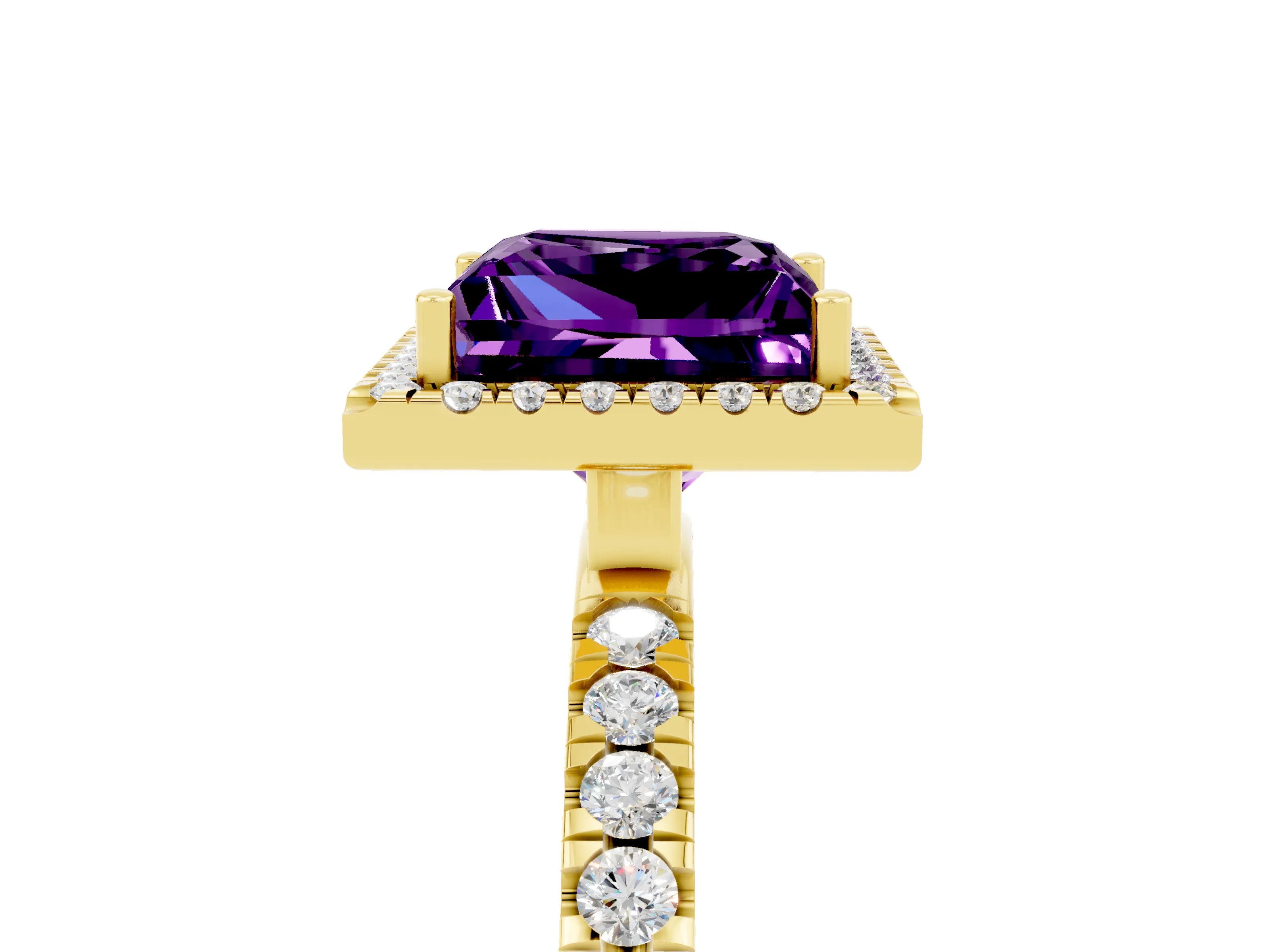 Yellow gold Princess Cut Halo Diamond Pave Band with Prong Setting_5