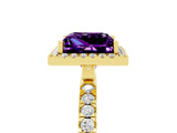 Yellow gold Princess Cut Halo Diamond Pave Band with Prong Setting_5