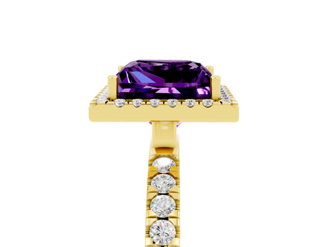 Yellow gold Princess Cut Halo Diamond Pave Band with Prong Setting_5