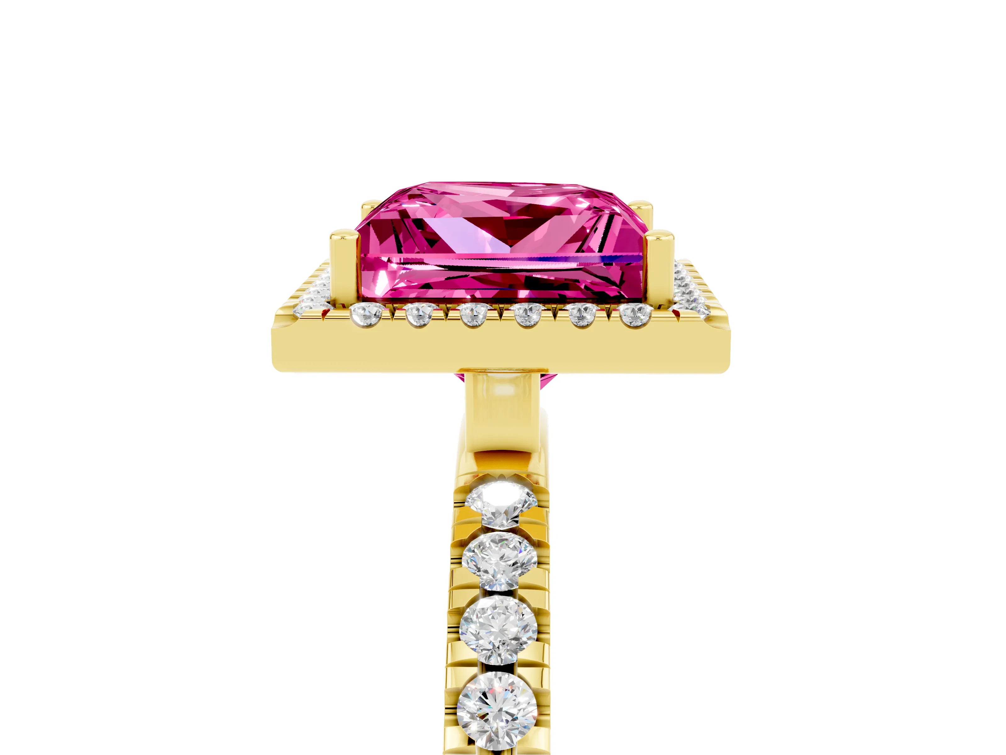 Yellow gold Princess Cut Halo Diamond Pave Band with Prong Setting_5