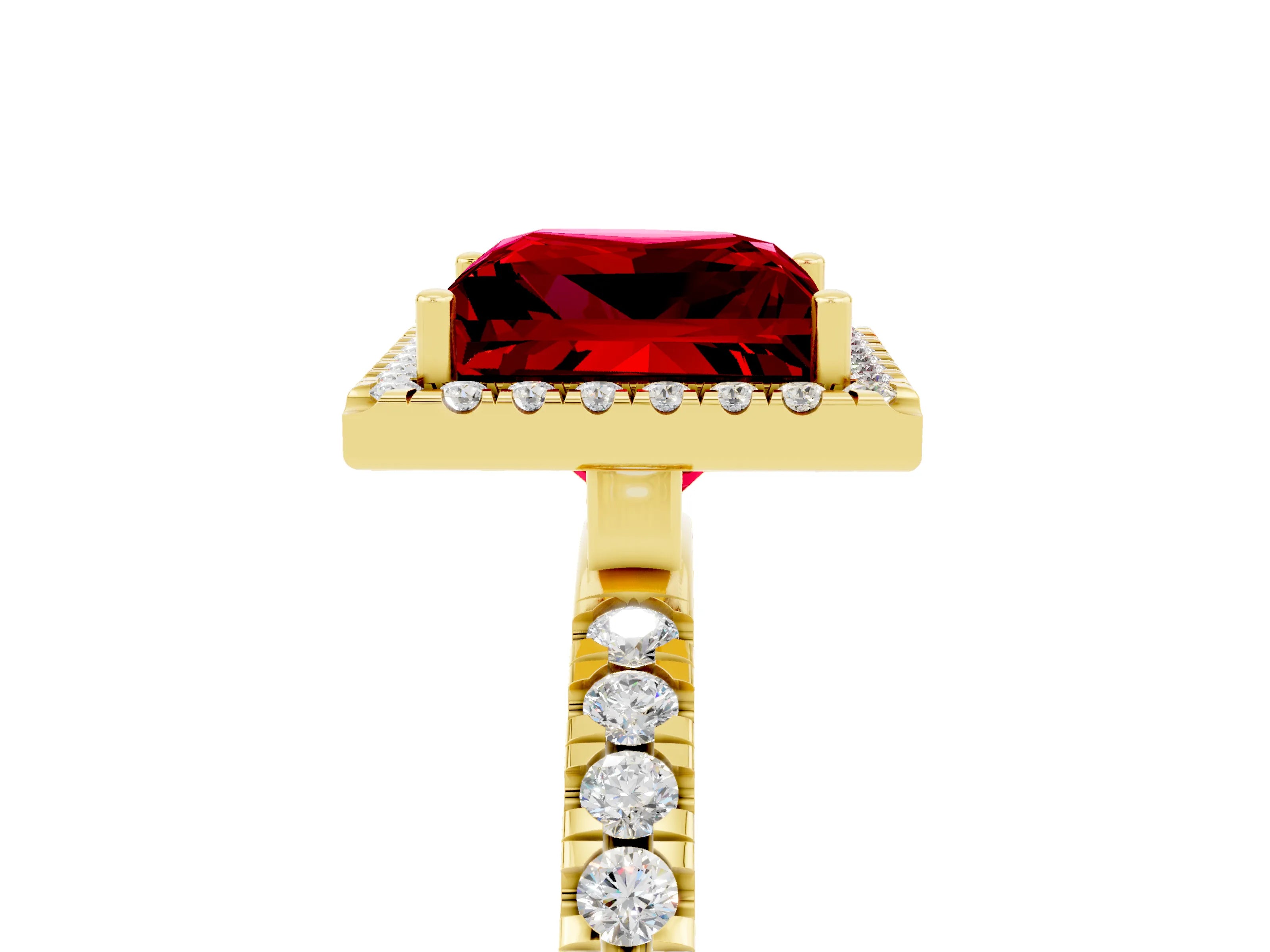 Yellow gold Princess Cut Halo Diamond Pave Band with Prong Setting_5