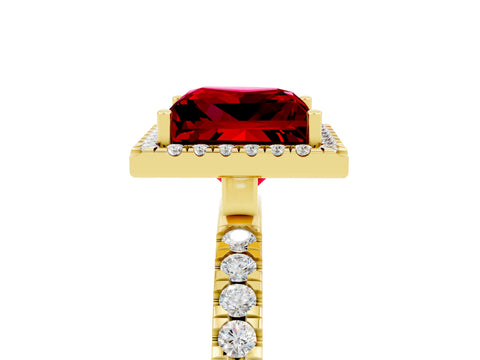 Yellow gold Princess Cut Halo Diamond Pave Band with Prong Setting_5