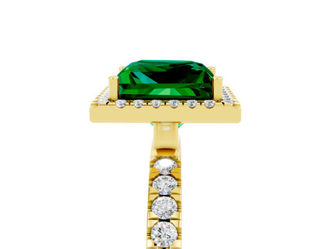Yellow gold Princess Cut Halo Diamond Pave Band with Prong Setting_5