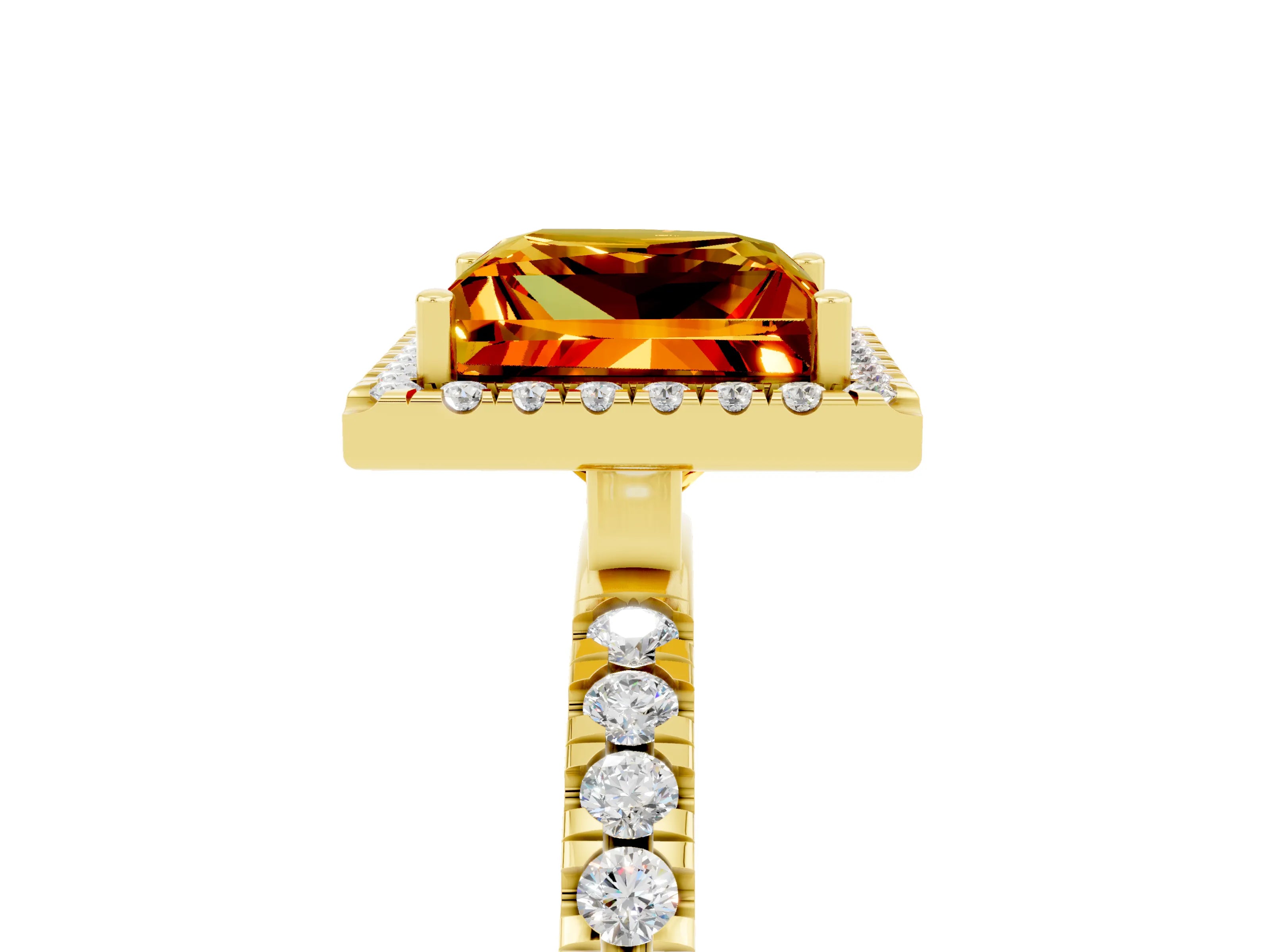Yellow gold Princess Cut Halo Diamond Pave Band with Prong Setting_5