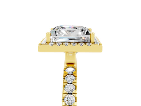 Yellow gold Princess Cut Halo Diamond Pave Band with Prong Setting_5