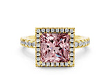Yellow gold Princess Cut Halo Diamond Pave Band with Prong Setting