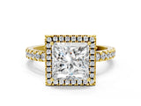 Yellow gold Princess Cut Halo Diamond Pave Band with Prong Setting_8