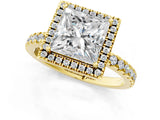 Yellow gold Princess Cut Halo Diamond Pave Band with Prong Setting_9
