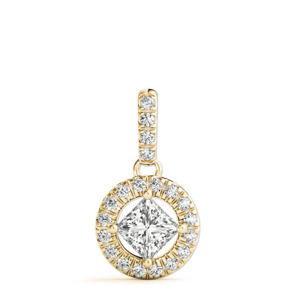 Yellow gold Princess Cut Halo Diamond Pendant with Four-Prong Setting