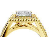 Yellow gold Princess Cut Halo Diamond Ring with Beaded Split Shank and Four-Prong Setting_13