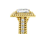 Yellow gold Princess Cut Halo Diamond Ring with Beaded Split Shank and Four-Prong Setting_14