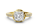 Yellow gold Princess Cut Halo Diamond Ring with Channel Set Band and Four-Prong Setting_26