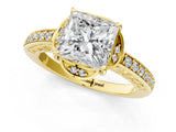 Yellow gold Princess Cut Halo Diamond Ring with Channel Set Band and Four-Prong Setting_27