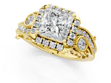 Yellow gold Princess Cut Halo Diamond Ring with Milgrain and Bezel Accents on a Split Shank Band_16