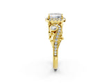 Yellow gold Princess Cut Halo Diamond Ring with Milgrain and Bezel Accents on a Split Shank Band_17