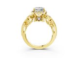Yellow gold Princess Cut Halo Diamond Ring with Milgrain and Bezel Accents on a Split Shank Band_18