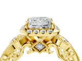 Yellow gold Princess Cut Halo Diamond Ring with Milgrain and Bezel Accents on a Split Shank Band_19