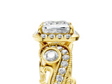 Yellow gold Princess Cut Halo Diamond Ring with Milgrain and Bezel Accents on a Split Shank Band_20
