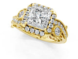 Yellow gold Princess Cut Halo Diamond Ring with Milgrain and Bezel Accents on a Split Shank Band_28