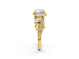 Yellow gold Princess Cut Halo Diamond Ring with Milgrain and Bezel Accents on a Split Shank Band_29