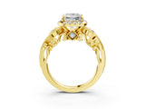 Yellow gold Princess Cut Halo Diamond Ring with Milgrain and Bezel Accents on a Split Shank Band_30