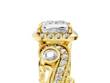 Yellow gold Princess Cut Halo Diamond Ring with Milgrain and Bezel Accents on a Split Shank Band_32